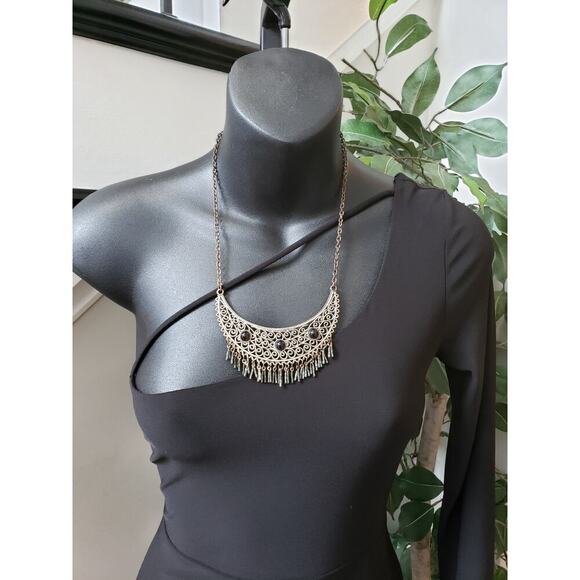 J. Our Knee Length Bodycon Dress Women Medium Black Solid Sexy One Shoulder Off - Picture 2 of 10